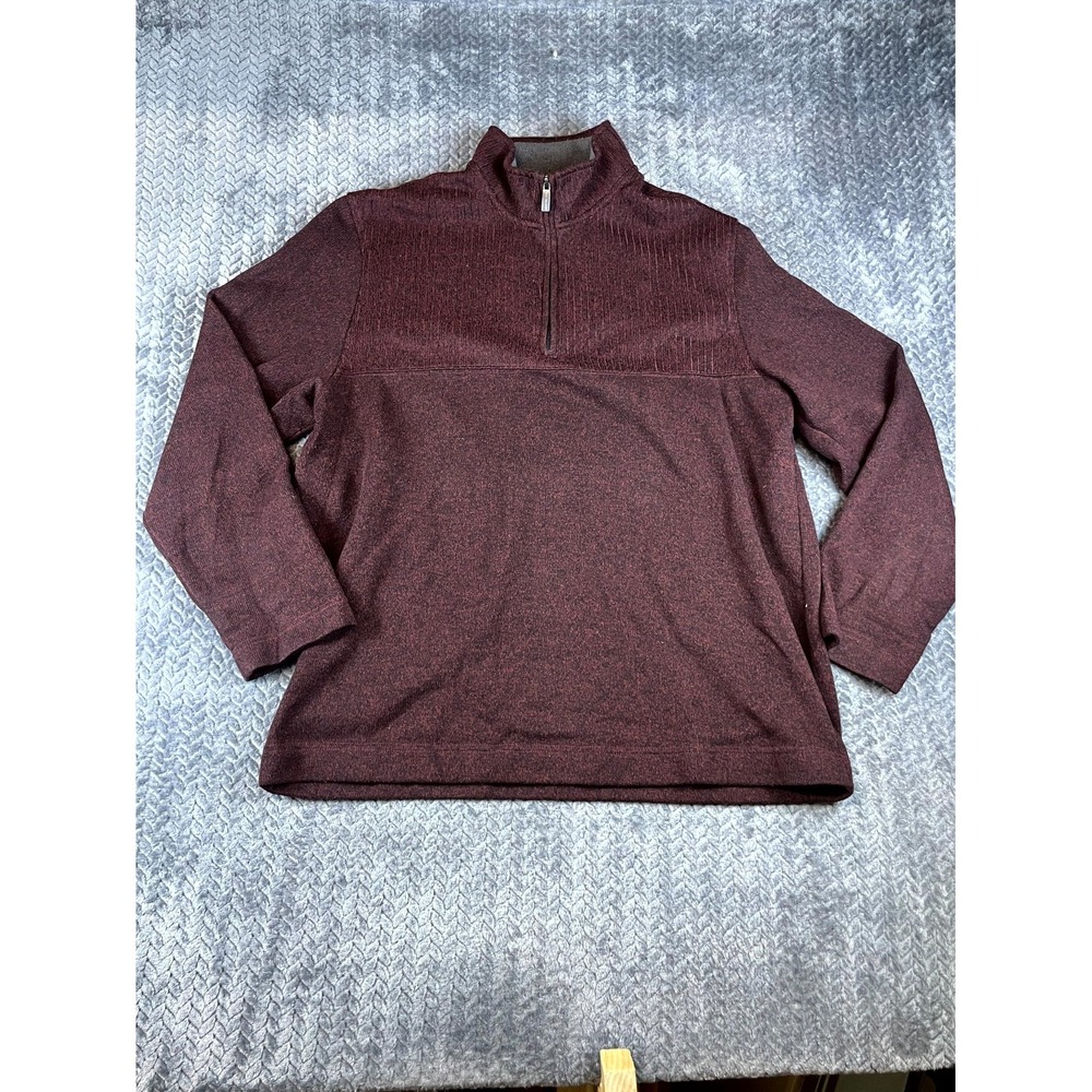 Van Heusen Flex Sweater Men XL Heather Maroon Tight Knit Long Sleeve Quarter Zip